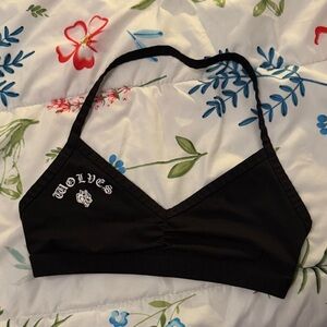 Black Halter Bralette with Wolves Logo